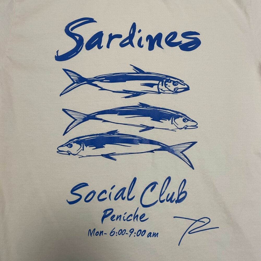 Sardines Social Club Peniche Men's Large Cream Short Sleeve T-Shirt - Picture 2 of 4